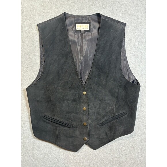 Ivy Club Classics Men’s Large Leather 4 Button Vest Black Velvet Satin‎ - Picture 1 of 12